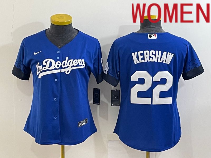 Women Los Angeles Dodgers 22 Kershaw Blue City Edition Nike 2022 MLB Jerseys